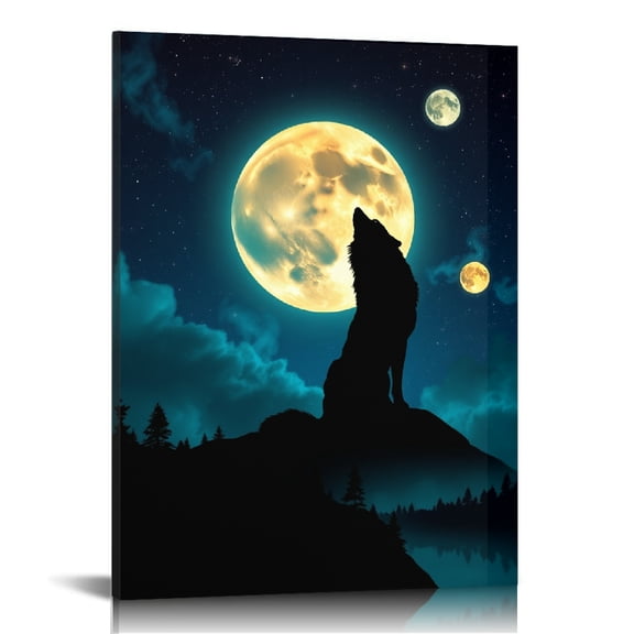 RKSupls Howling Wolf Moon Canvas Wall Art, Canvas Prints Wall Art for Living Room Bedroom Entryway Office, Art Print Painting for Home Decor