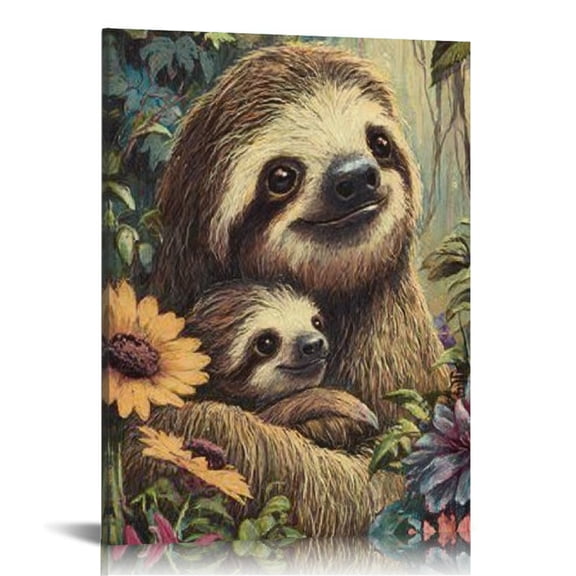 RKSupls Hugging Sloths Canvas Wall Art, Canvas Prints Wall Art for Living Room Bedroom Stairway Office, Art Print Painting for New Year Home Decorations,16x20in