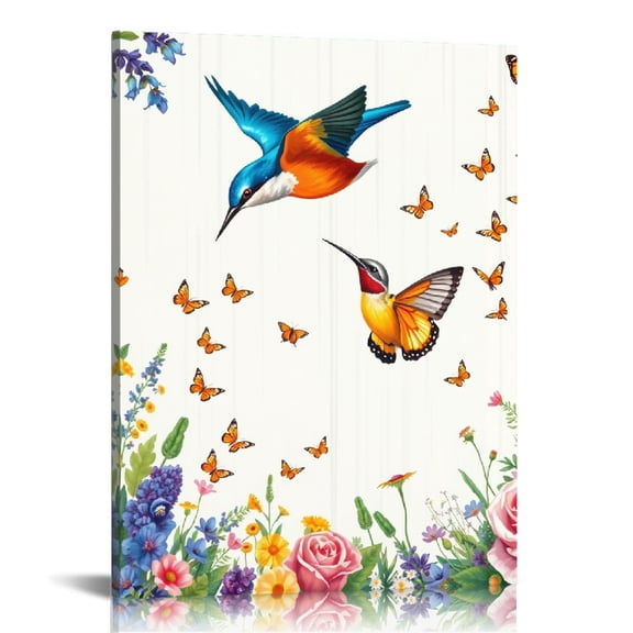 RKSupls Hummingbird Butterfly Floral Canvas Wall Art, Canvas Prints Wall Art for Living Room Bedroom Entryway Office, Art Print Painting for Home Decor