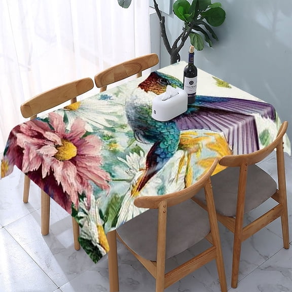 RKSupls Hummingbird Daisies Colorful Rectangle Dining Tablecloth, Washable Wipeable Stain & Wrinkle Resistant Polyester Tablecloth for Kitchen Picnic Party