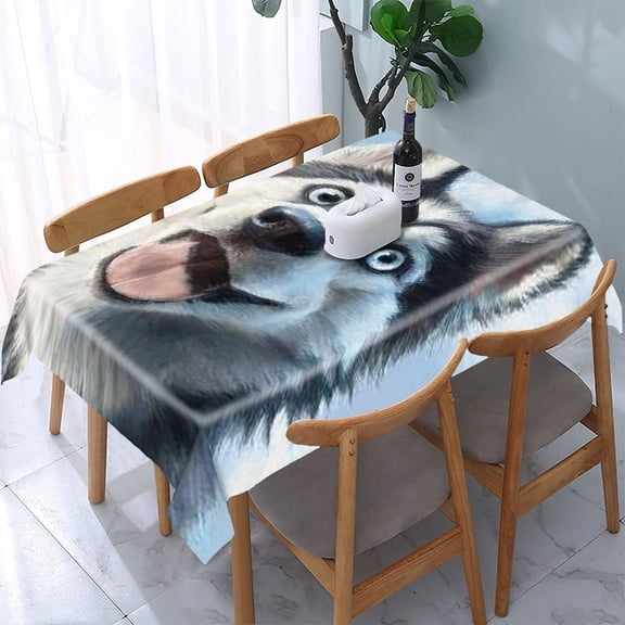 RKSupls Husky Happy Clouds Rectangle Dining Tablecloth, Washable Wipeable Stain & Wrinkle Resistant Polyester Tablecloth for Kitchen Picnic Party