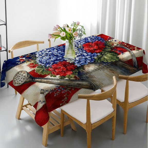 RKSupls Hydrangea Geranium Watering Can Flag Decor Rectangle Dining Tablecloth, Holiday Party Tablecloth - Polyester Tablecloths Rectangle Dining Tablecloth, Ideal for Kitchen Picnic Party