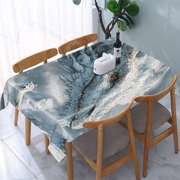 RKSupls Ice Dragon Wolf Rectangle Dining Tablecloth, Washable Wipeable Stain & Wrinkle Resistant Polyester Tablecloth for Kitchen Picnic Party