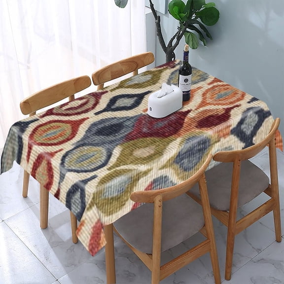 RKSupls Ikat Pattern Colorful Rectangle Dining Tablecloth, Washable Wipeable Stain & Wrinkle Resistant Polyester Tablecloth for Kitchen Picnic Party