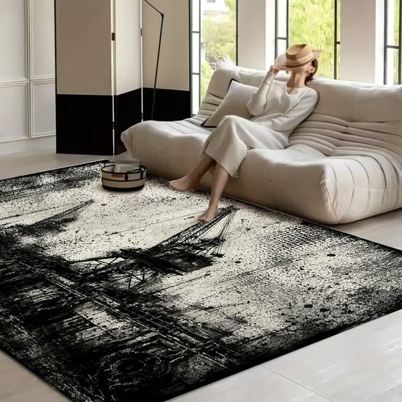 RKSupls Industrial Harbor Grunge Soft Fluffy Velvet Area Rug for Living Room Bedroom, Non-Slip Washable Carpet, Modern Minimalist Home Decor Floor Mat