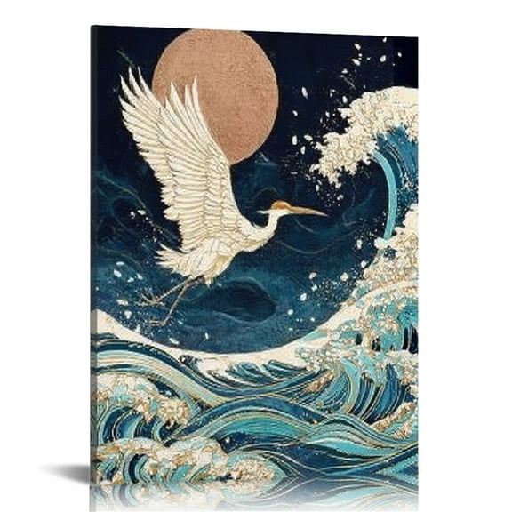 RKSupls Japanese Crane Canvas Wall Art, Canvas Prints Wall Art for Living Room Bedroom Bathroom Office, Art Print Painting for Home Decorations,16x20in