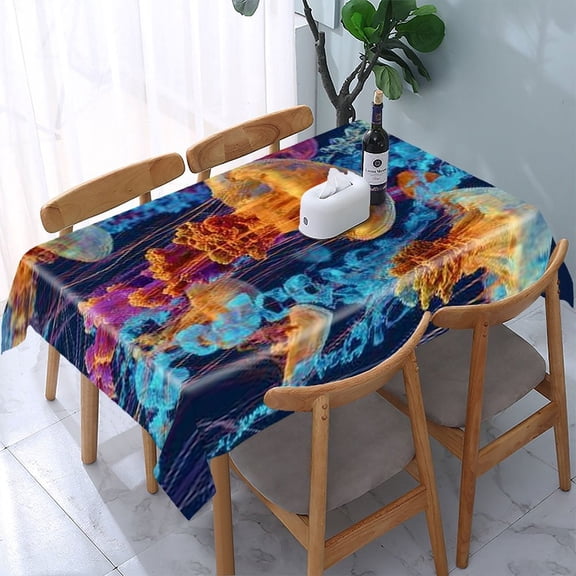 RKSupls Jellyfish Colorful Ocean Rectangle Dining Tablecloth, Washable Wipeable Stain & Wrinkle Resistant Polyester Tablecloth for Kitchen Picnic Party