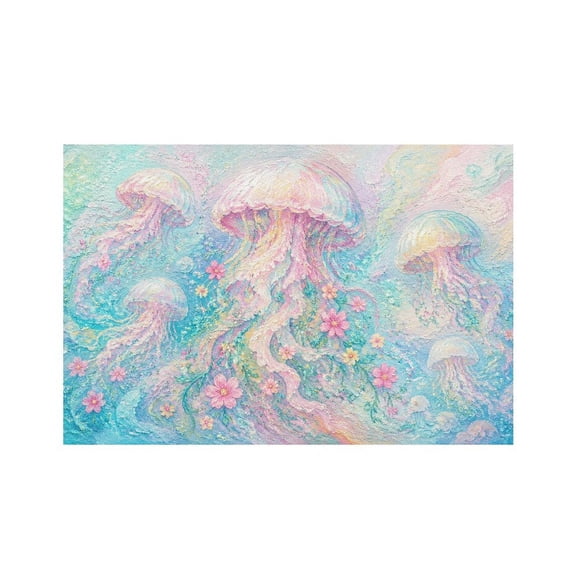 RKSupls Jellyfish Flowers Underwater Fantasy Linen Placemats 30x45cm Straight Edge Stain Resistant Washable Non-Slip Table Mats Table for Kitchen Dining Room Home