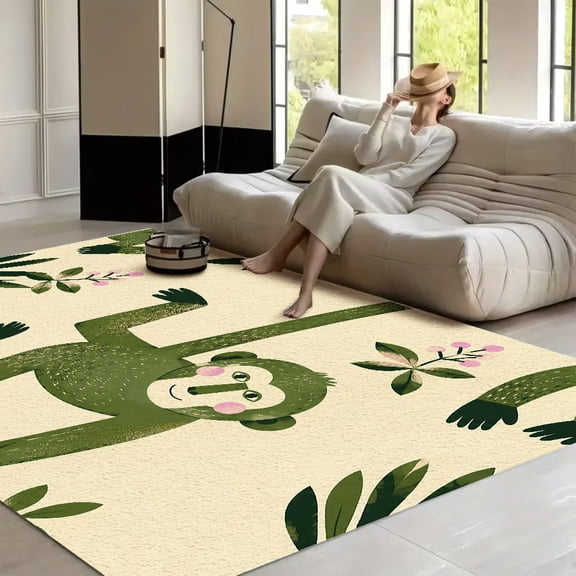 RKSupls Jungle Monkey Swinging Vine Pattern Soft Fluffy Velvet Area Rug for Living Room Bedroom, Non-Slip Washable Carpet, Chic Minimalist Home Decor