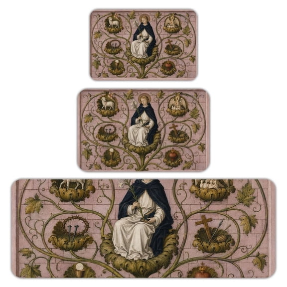 RKSupls Kitchen Rug Set 3 Piece Anti-Slip Flannel Floor Mats, Angelwith Four Praying Monks Washable Absorbent Runner Mats for Kitchen Bathroom Home Decor