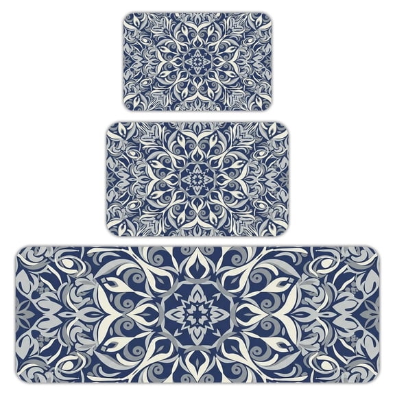 RKSupls Kitchen Rug Set 3 Piece Anti-Slip Flannel Floor Mats, Black Dahlia Washable Absorbent Runner Mats for Kitchen Bathroom Home Decor