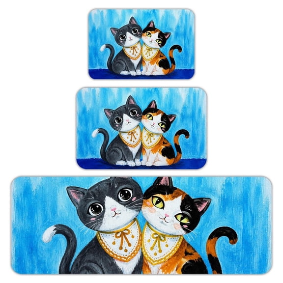 RKSupls Kitchen Rug Set 3 Piece Anti-Slip Flannel Floor Mats, Cute Ginger Catin Yellow Sweater Washable Absorbent Runner Mats for Kitchen Bathroom Home Decor