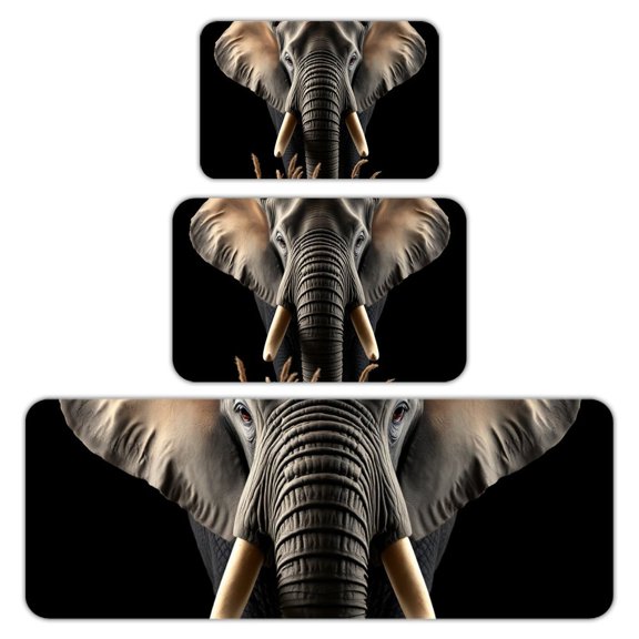 RKSupls Kitchen Rug Set 3 Piece Anti-Slip Flannel Floor Mats, Elephant Portrait Washable Absorbent Runner Mats for Kitchen Bathroom Home Decor