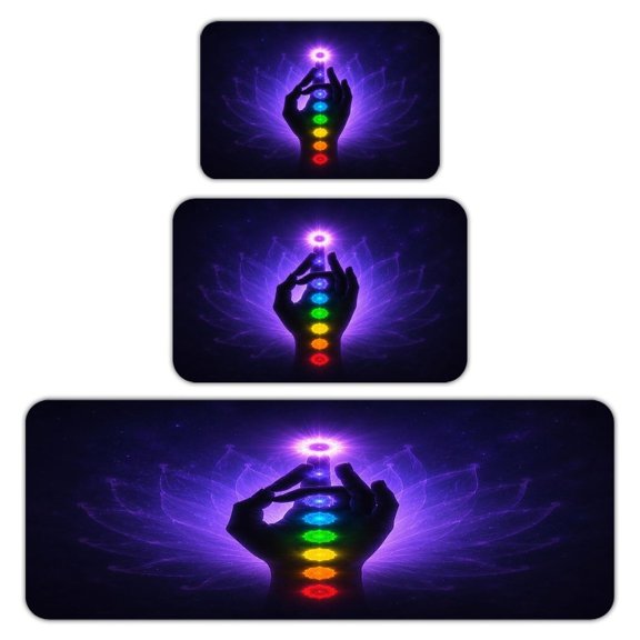 RKSupls Kitchen Rug Set 3 Piece Anti-Slip Flannel Floor Mats, Hand Chakra Energy Flow Washable Absorbent Runner Mats for Kitchen Bathroom Home Decor