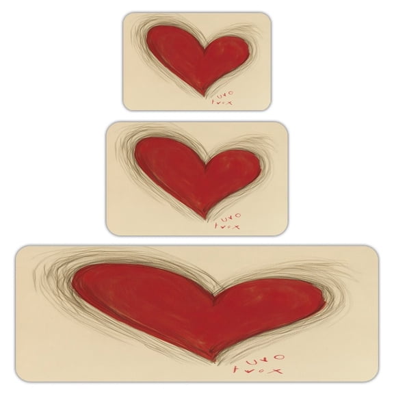 RKSupls Kitchen Rug Set 3 Piece Anti-Slip Flannel Floor Mats, Hand Drawn Red Heart Washable Absorbent Runner Mats for Kitchen Bathroom Home Decor