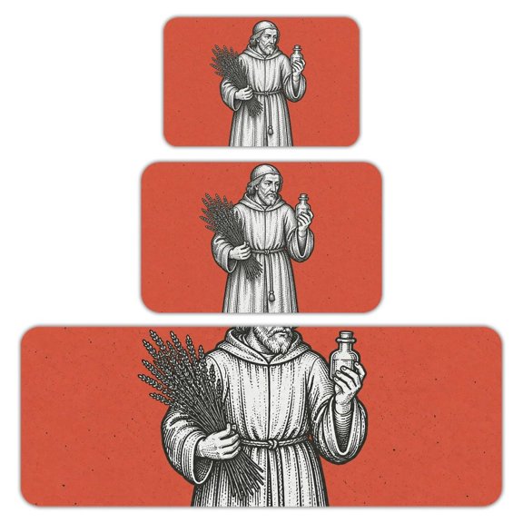 RKSupls Kitchen Rug Set 3 Piece Anti-Slip Flannel Floor Mats, Knight Armor Sword Engraving Washable Absorbent Runner Mats for Kitchen Bathroom Home Decor