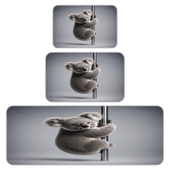 RKSupls Kitchen Rug Set 3 Piece Anti-Slip Flannel Floor Mats, Koala Climbing Metal Pole Washable Absorbent Runner Mats for Kitchen Bathroom Home Decor