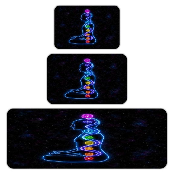RKSupls Kitchen Rug Set 3 Piece Anti-Slip Flannel Floor Mats, Kundalini Chakra Energy Body Flow Washable Absorbent Runner Mats for Kitchen Bathroom Home Decor