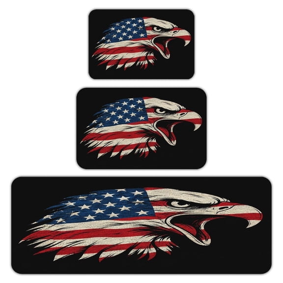 RKSupls Kitchen Rug Set 3 Piece Anti-Slip Flannel Floor Mats, Liberty Torch Fireworks Glory Washable Absorbent Runner Mats for Kitchen Bathroom Home Decor
