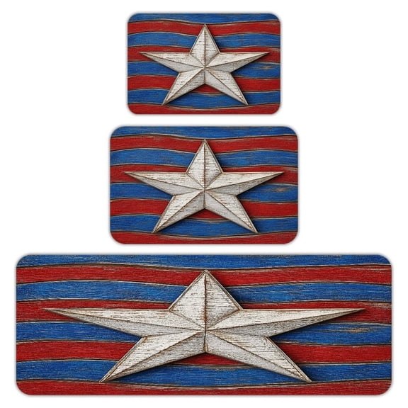 RKSupls Kitchen Rug Set 3 Piece Anti-Slip Flannel Floor Mats, Lone Star Carved Wooden Flag Washable Absorbent Runner Mats for Kitchen Bathroom Home Decor