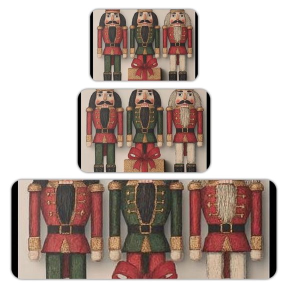 RKSupls Kitchen Rug Set 3 Piece Anti-Slip Flannel Floor Mats, Nutcracker Soldiers Gift Washable Absorbent Runner Mats for Kitchen Bathroom Home Decor