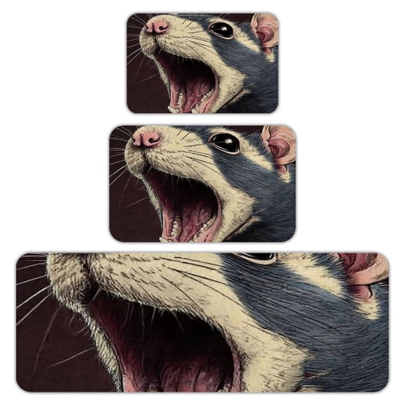 RKSupls Kitchen Rug Set 3 Piece Anti-Slip Flannel Floor Mats, Possum Yawning Closeup Washable Absorbent Runner Mats for Kitchen Bathroom Home Decor