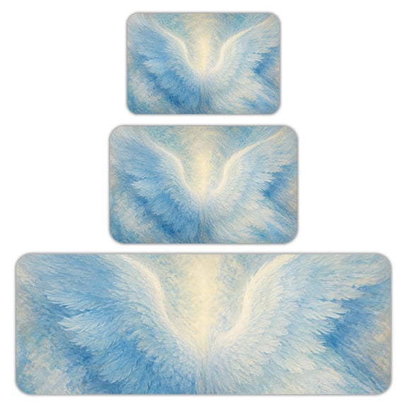 RKSupls Kitchen Rug Set 3 Piece Anti-Slip Flannel Floor Mats, Praying Angel Blue Clouds Washable Absorbent Runner Mats for Kitchen Bathroom Home Decor