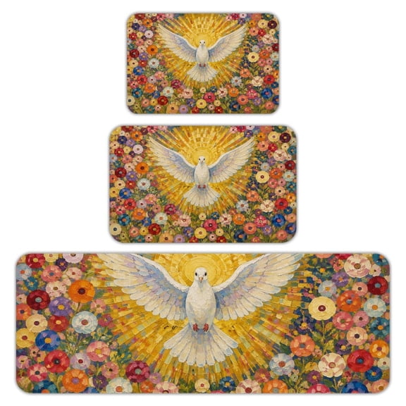 RKSupls Kitchen Rug Set 3 Piece Anti-Slip Flannel Floor Mats, Praying Angelwith Golden Halo Washable Absorbent Runner Mats for Kitchen Bathroom Home Decor