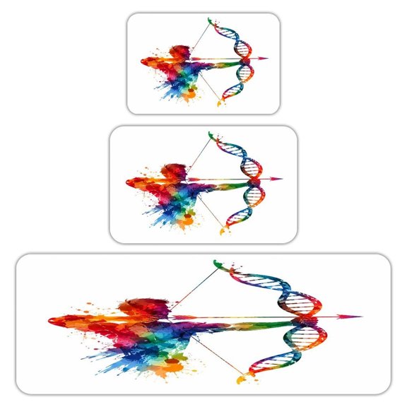 RKSupls Kitchen Rug Set 3 Piece Anti-Slip Flannel Floor Mats, Rainbow Archer DNA Watercolor Art Washable Absorbent Runner Mats for Kitchen Bathroom Home Decor