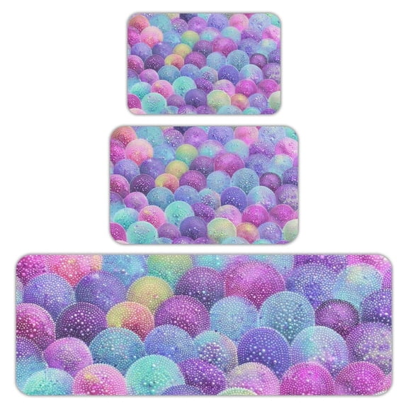 RKSupls Kitchen Rug Set 3 Piece Anti-Slip Flannel Floor Mats, Rainbow Scales Pattern Glitter Washable Absorbent Runner Mats for Kitchen Bathroom Home Decor