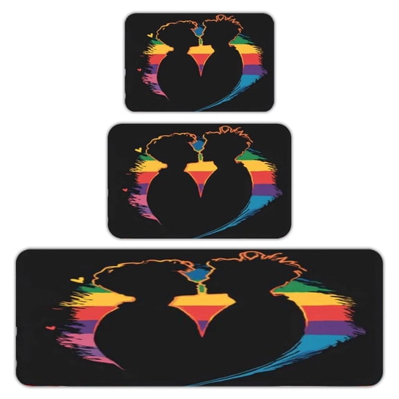 RKSupls Kitchen Rug Set 3 Piece Anti-Slip Flannel Floor Mats, Rainbow Silhouette Faces Art Washable Absorbent Runner Mats for Kitchen Bathroom Home Decor