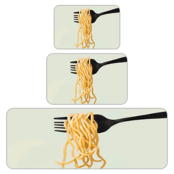 RKSupls Kitchen Rug Set 3 Piece Anti-Slip Flannel Floor Mats, Spaghetti Fork Pasta Food Washable Absorbent Runner Mats for Kitchen Bathroom Home Decor