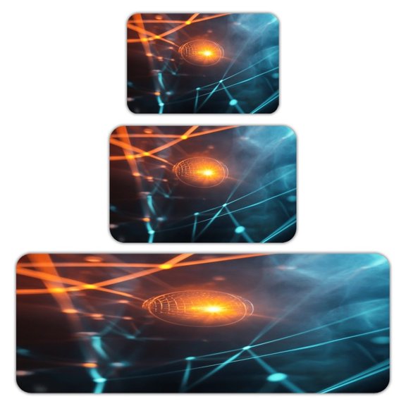 RKSupls Kitchen Rug Set 3 Piece Anti-Slip Flannel Floor Mats, Tech Globe Network Abstract Washable Absorbent Runner Mats for Kitchen Bathroom Home Decor