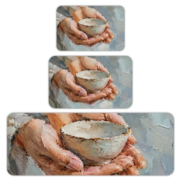 RKSupls Kitchen Rug Set 3 Piece Anti-Slip Flannel Floor Mats, Torso Stretching Figure Bold Brushstrokes Washable Absorbent Runner Mats for Kitchen Bathroom Home Decor