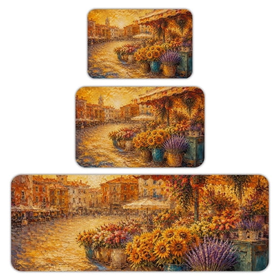 RKSupls Kitchen Rug Set 3 Piece Anti-Slip Flannel Floor Mats, Venice Canal Sunsetwith Gondola Washable Absorbent Runner Mats for Kitchen Bathroom Home Decor