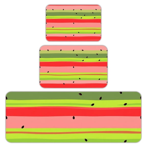 RKSupls Kitchen Rug Set 3 Piece Anti-Slip Flannel Floor Mats, Watermelon Pattern Summer Fruit Washable Absorbent Runner Mats for Kitchen Bathroom Home Decor