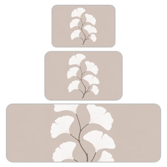 RKSupls Kitchen Rug Set 3 Piece Anti-Slip Flannel Floor Mats, White Peony Flowers Washable Absorbent Runner Mats for Kitchen Bathroom Home Decor