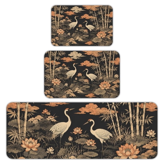 RKSupls Kitchen Rug Set 3 Piece Anti-Slip Flannel Floor Mats, Willow Boaton Moonlit Lake Washable Absorbent Runner Mats for Kitchen Bathroom Home Decor