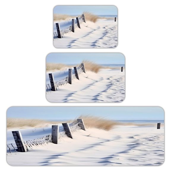 RKSupls Kitchen Rug Set 3 Piece Anti-Slip Flannel Floor Mats, Winter Snowy Beach Dunes Washable Absorbent Runner Mats for Kitchen Bathroom Home Decor