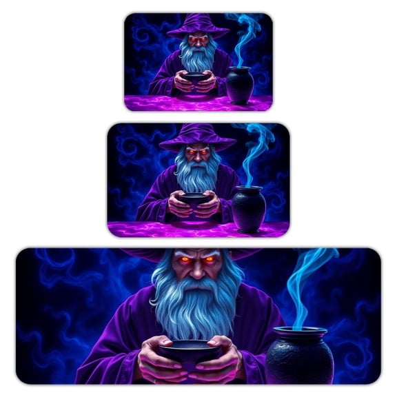 RKSupls Kitchen Rug Set 3 Piece Anti-Slip Flannel Floor Mats, Wizard Magic Cauldron Washable Absorbent Runner Mats for Kitchen Bathroom Home Decor