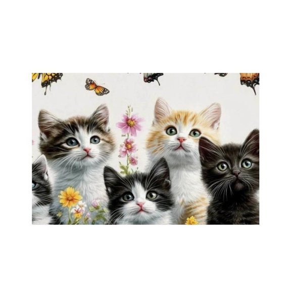 RKSupls Kittens Butterfly Flower Garden Linen Placemats 30x45cm Straight Edge Stain Resistant Washable Non-Slip Table Mats Table for Kitchen Dining Room Home