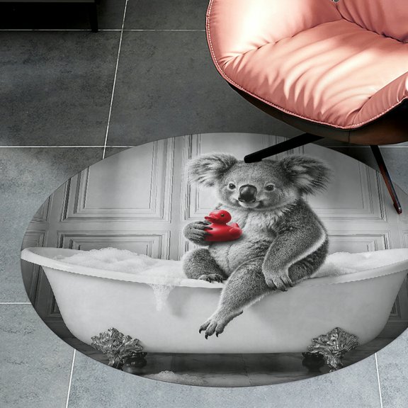 RKSupls Koala With Rubber Duck In Bath  Round Flannel Floor Mat, Soft Non-Slip Washable Rug  suitable for Living Room Bedroom Study, Decorative Floor Rug