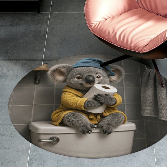 RKSupls Koala Toilet Paper Sleepy Round Flannel Floor Mat, Soft Non-Slip Washable Rug suitable for Living Room Bedroom Study, Decorative Floor Rug