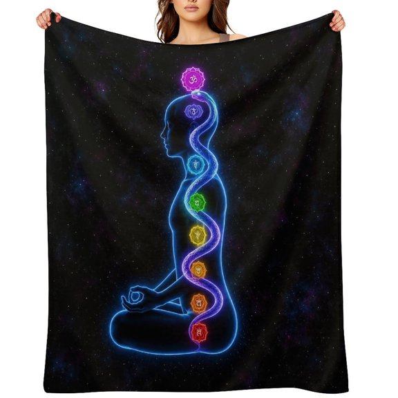 RKSupls Kundalini Chakra Energy Body Flow Soft Flannel Throw Blanket, Lightweight Fuzzy Warm Cozy Blanket for Couch Bed Home Travel Decor