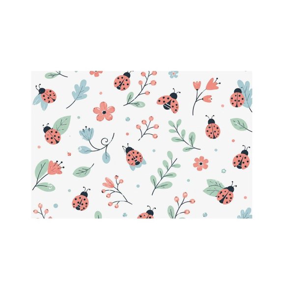 RKSupls Ladybug Garden Floral Pattern Linen Placemats 30x45cm Straight Edge Stain Resistant Washable Non-Slip Table Mats Table for Kitchen Dining Room Home