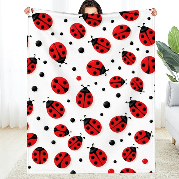 RKSupls Ladybug Pattern Red Black Insect Soft Flannel Throw Blanket, Lightweight Fuzzy Warm Cozy Blanket for Couch Bed Home Travel Decor