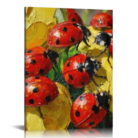 RKSupls Ladybug Sign Canvas Wall Art, Canvas Prints Wall Art for Living Room Bedroom Stairway Office, Art Print Painting for New Year Home Decorations,12x16in