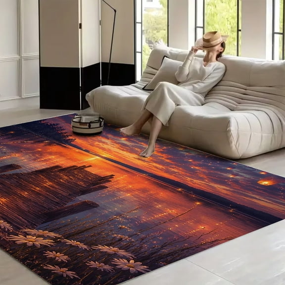 RKSupls Lake Dock Lanterns Sunset  Soft Fluffy Velvet Area Rug   for Living Room Bedroom, Non-Slip Washable Carpet, Modern Minimalist Home Decor Floor Mat