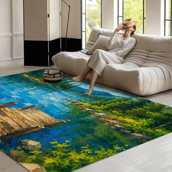 RKSupls Lake Dock Summer  Soft Fluffy Velvet Area Rug   for Living Room Bedroom, Non-Slip Washable Carpet, Modern Minimalist Home Decor Floor Mat