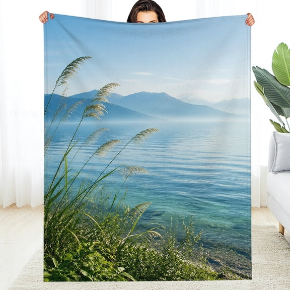 RKSupls Lake Mountain Reed Landscape All-Season Blanket , Warm Allergy Soft Flannel Fleece Blanket, Soft Throw for Couch, Travel, Camping